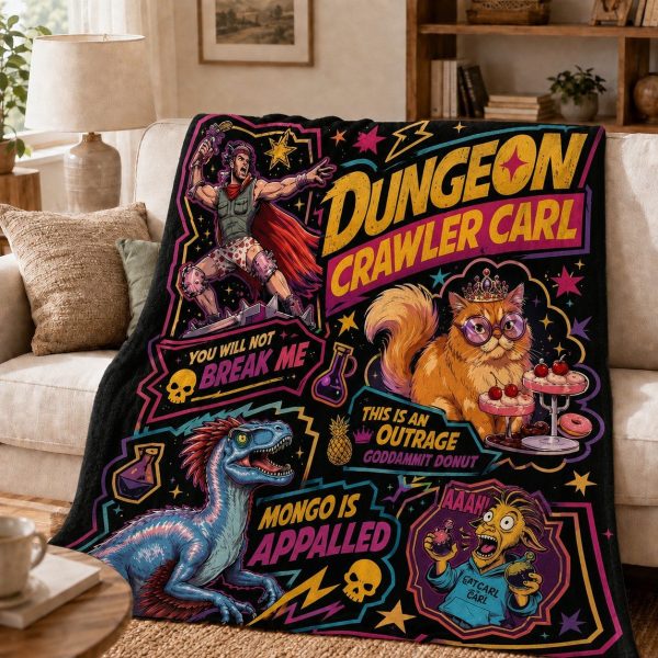 Dungeon Crawler Carl Throw Blankets, Custom Retro Graphic Throw