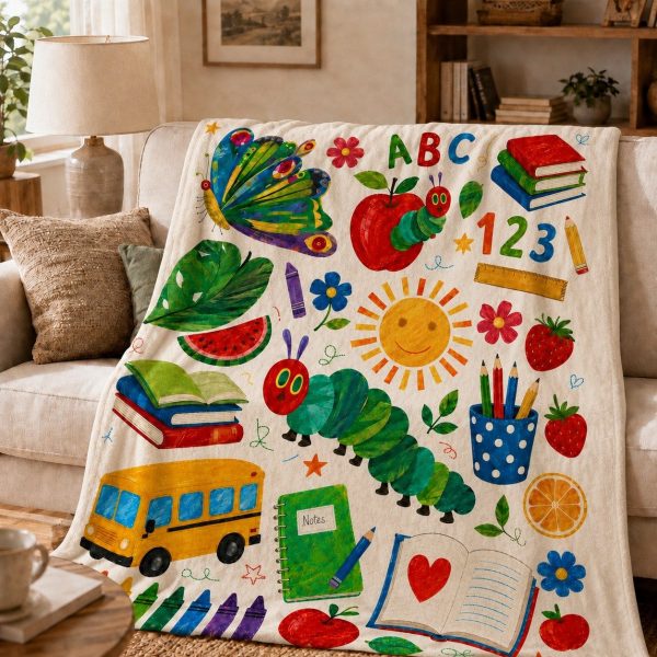 The Very Hungry Caterpillar Throw Blankets, Educational Book Art Throw