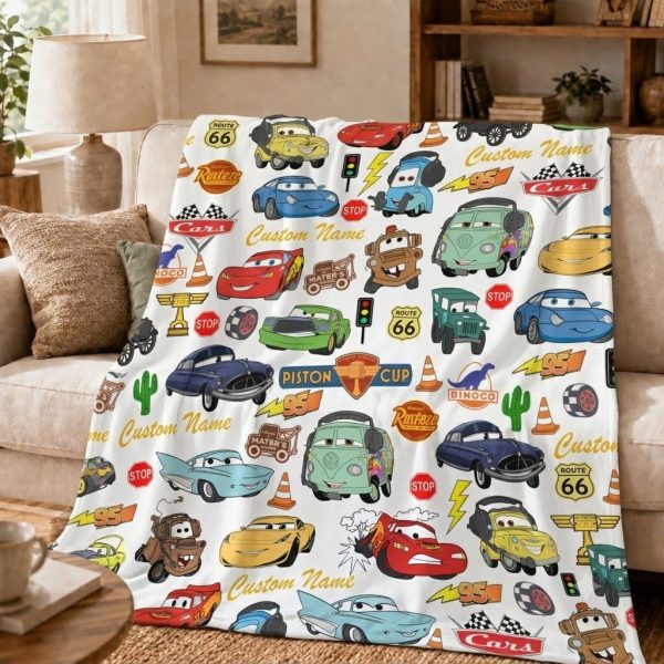 Custom Name Cars Throw Blankets, Route 66 Racing Kids Room Decor