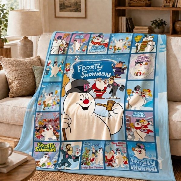 Frosty the Snowman Throw Blankets, Vintage Holiday Cartoon Art Throw