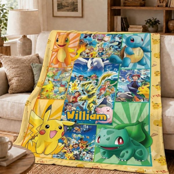 Custom Name Pokémon Throw Blankets, Pokemon Trainer Art Throw