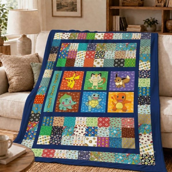 Pokémon Throw Blankets, Patchwork Anime Character Art Throw