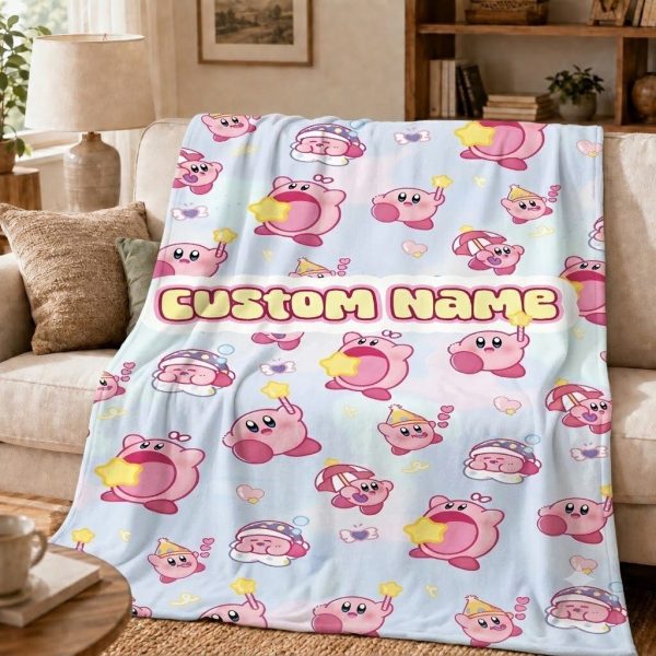 Custom Name Kirby Throw Blankets, Super Mario Gift For Fans