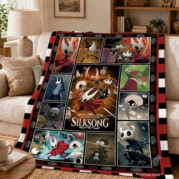 Hollow Knight Silksong Throw Blankets, Video Game Collage Art Throw