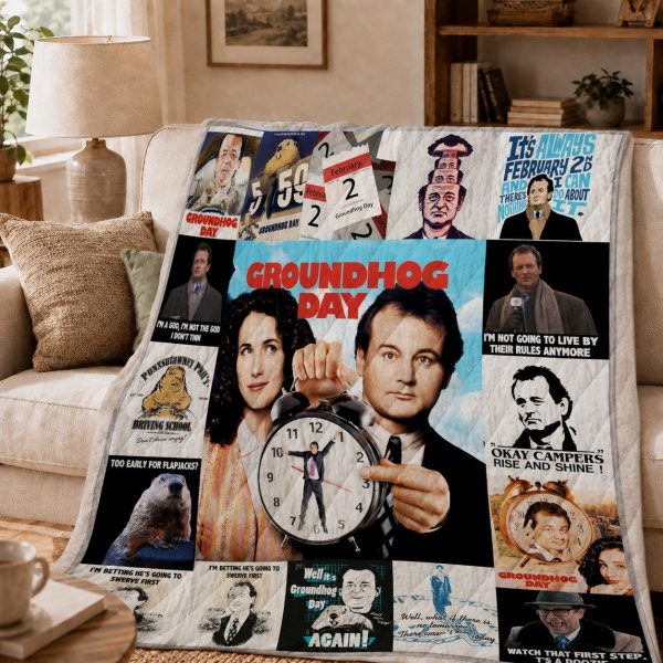 Groundhog Day Throw Blankets, Retro Comedy Movie Art Throw