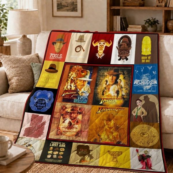 Indiana Jones Throw Blanket, Vintage Adventure Graphic Keepsake