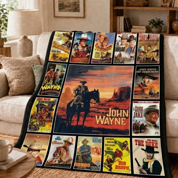 John Wayne Throw Blanket, Vintage Cowboy Home Decor Throw