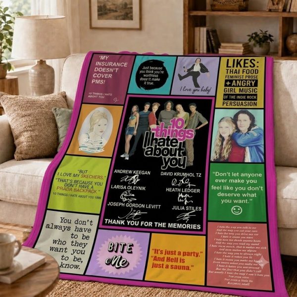 10 Things I Hate About You Throw Blanket, Retro Teen Movie Art Throw