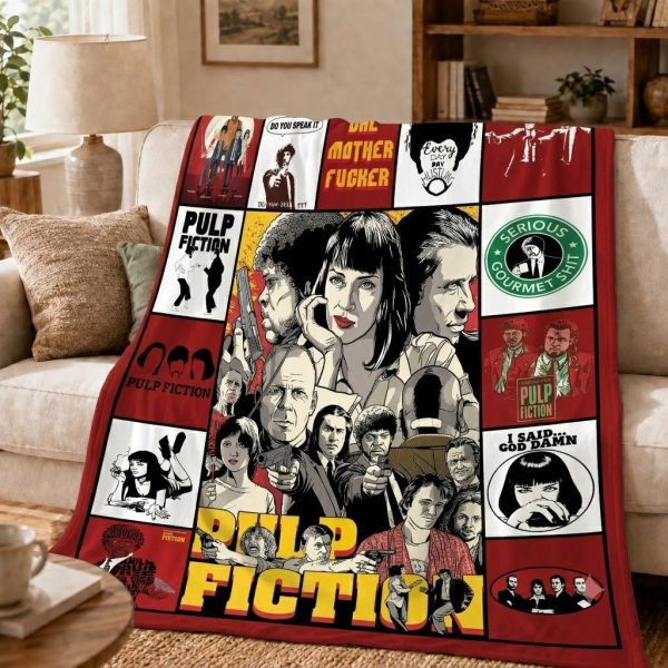 Pulp Fiction Throw Blanket, Vintage Cinematic Home Decor Throw