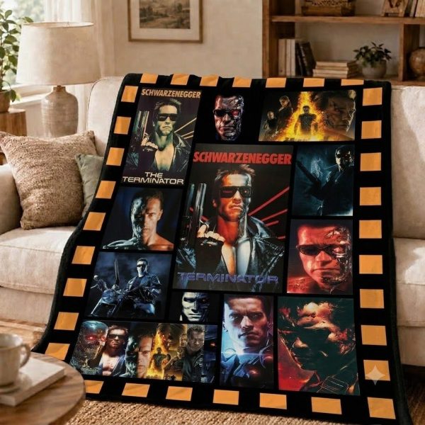 The Terminator Throw Blanket, Retro Sci-Fi Action Movie Art Throw