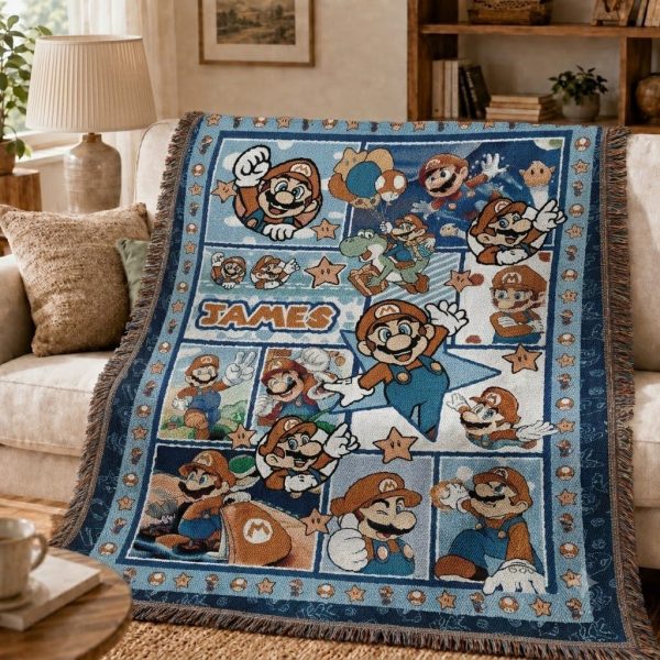 Custom Super Mario Woven Blanket, Super Mario Blanket